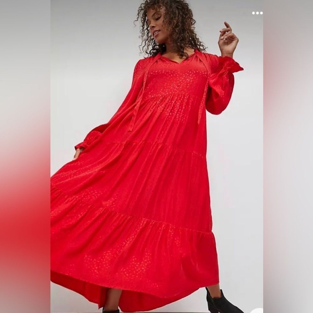 Anthropologie Maeve women’s‎ small Wendy tiered maxi dress red patterned